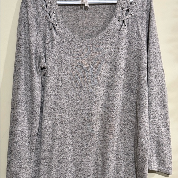 Gray Women's Top with Lace-Up Detail - Picture 1 of 4
